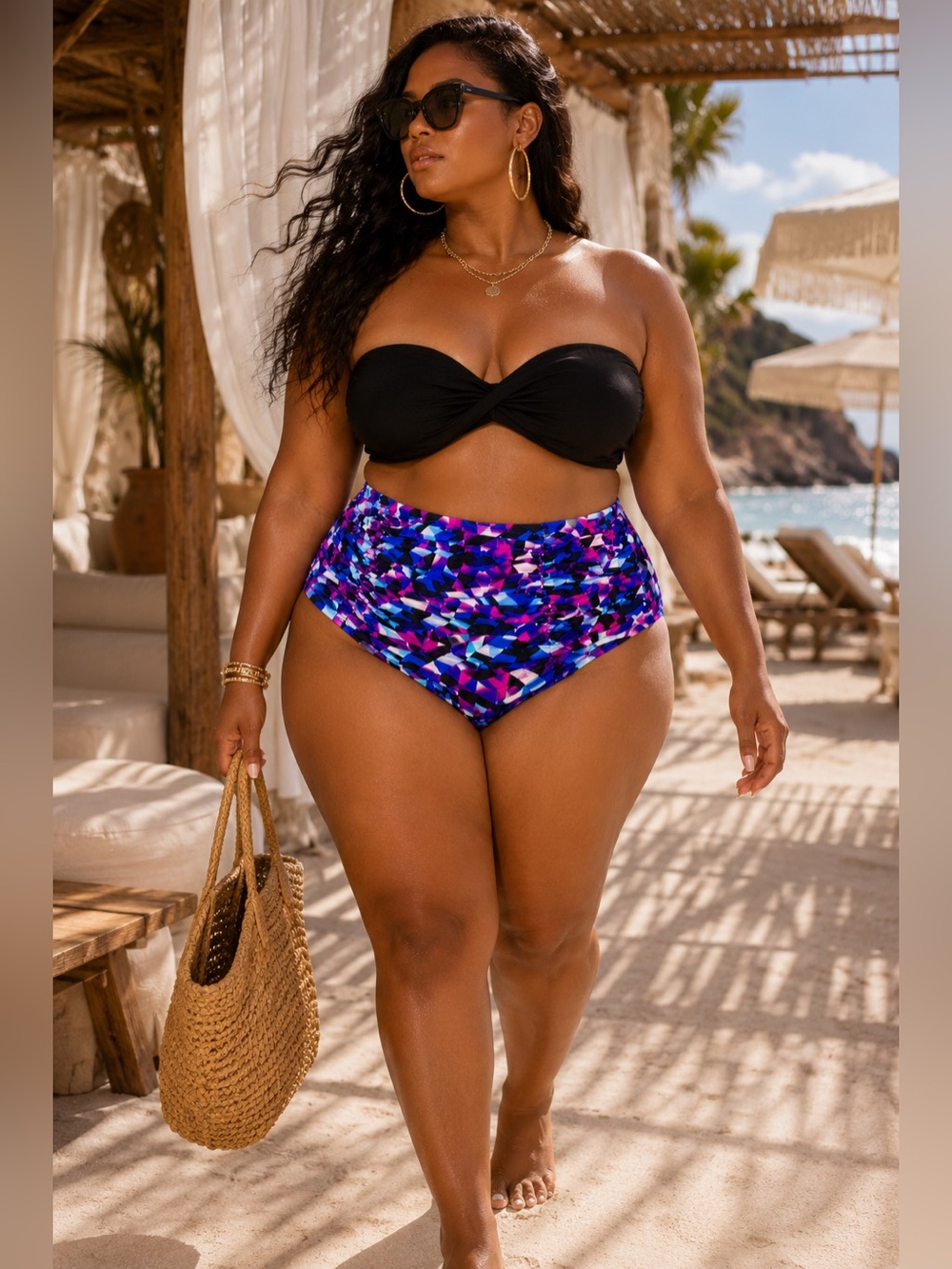 Torrid High-Rise Ruched Bikini Bottoms Tummy Control Geo Print Size 2 (18/20)